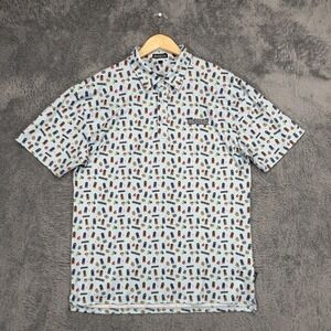 Beatbox Polo Shirt Mens L‎ Blue AOP Fruit Juice Boxes Performance Stretch Golf